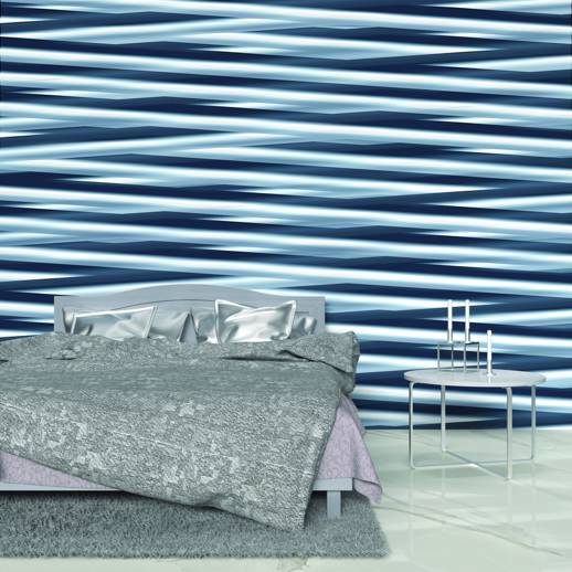 Vinyl Wall Covering Digital Curated Metallic Quill Blue Room Scene