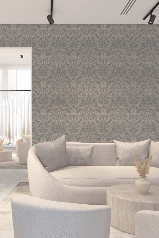 Vinyl Wall Covering Genon Contract Shadow Damask Ethereal White Room Scene