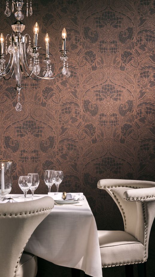 Vinyl Wall Covering Genon Contract Veil Tatting Taupe Room Scene