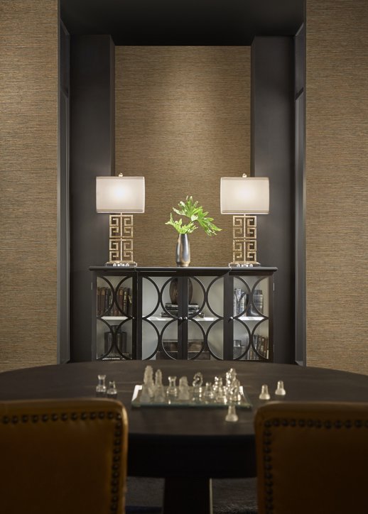 Vinyl Wall Covering Invinci Palmetto Clay Rose Room Scene