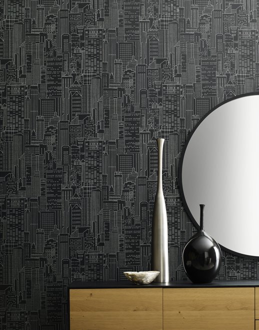 Vinyl Wall Covering Invinci Urbanscape Kingston Room Scene