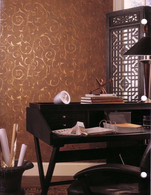 Specialty Wallcovering Opulence Arabesque Copper Room Scene