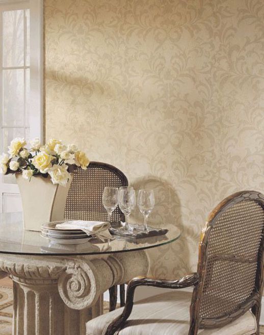 Specialty Wallcovering Opulence Porcelain Damask Candleglow Room Scene