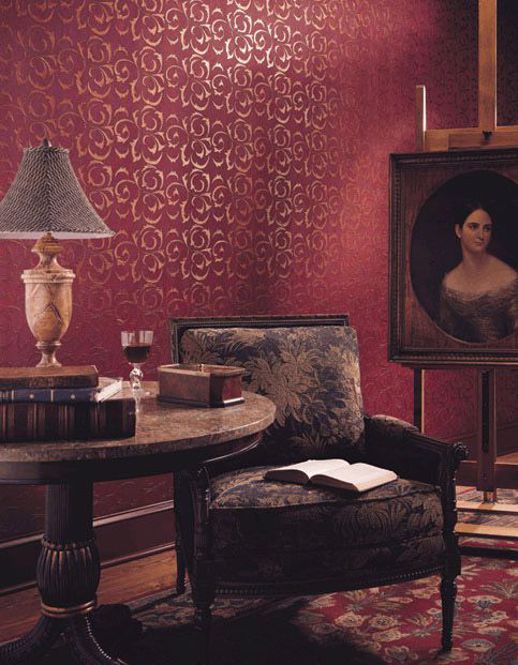 Specialty Wallcovering Opulence Tuscany Crimson Room Scene