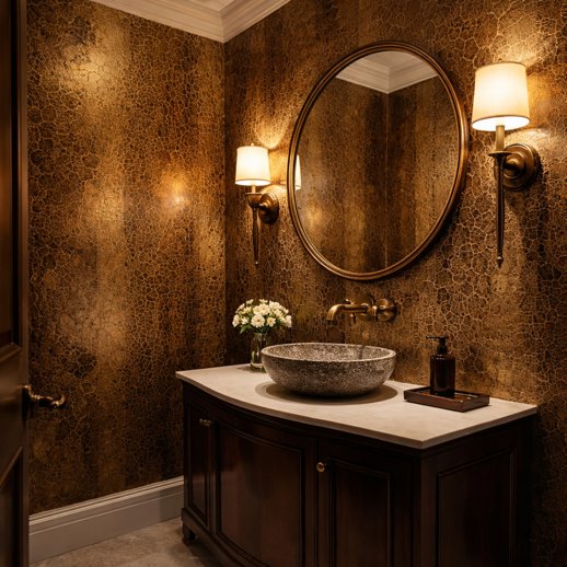 Specialty Wallcovering Specialty Wallcoverings Glacier Stripe Honey Copper Room Scene