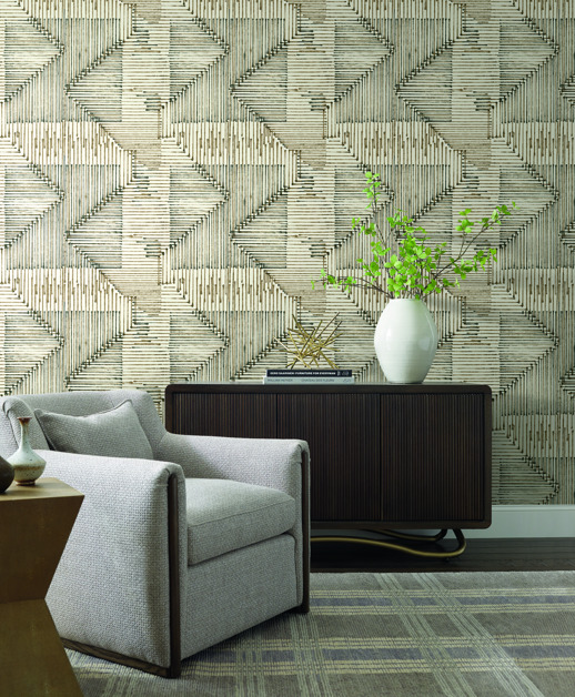 Vinyl Wall Covering Thom Filicia Woven Path Sable Room Scene