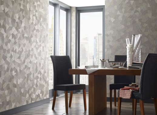 Specialty Wallcovering Unique Effects Wood Triangles  Room Scene
