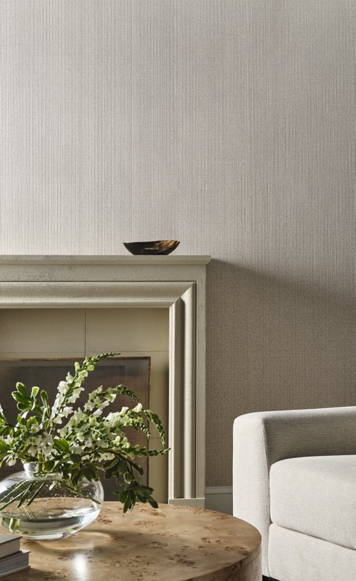 Vinyl Wall Covering Veridia Chevron Motif DAZZLING PLUM Room Scene