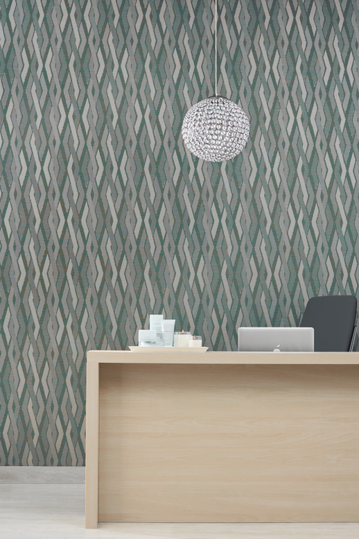 Vinyl Wall Covering Vycon Contract Entwined Aqua Shimmer Room Scene
