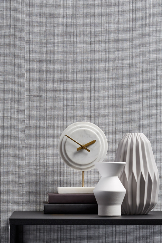 Vinyl Wall Covering Bolta Contract Pinstripe Hype Salt & Pepper Room Scene