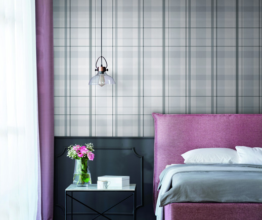 Vinyl Wall Covering Candice Olson Couture Artful Plaid Zinc Room Scene